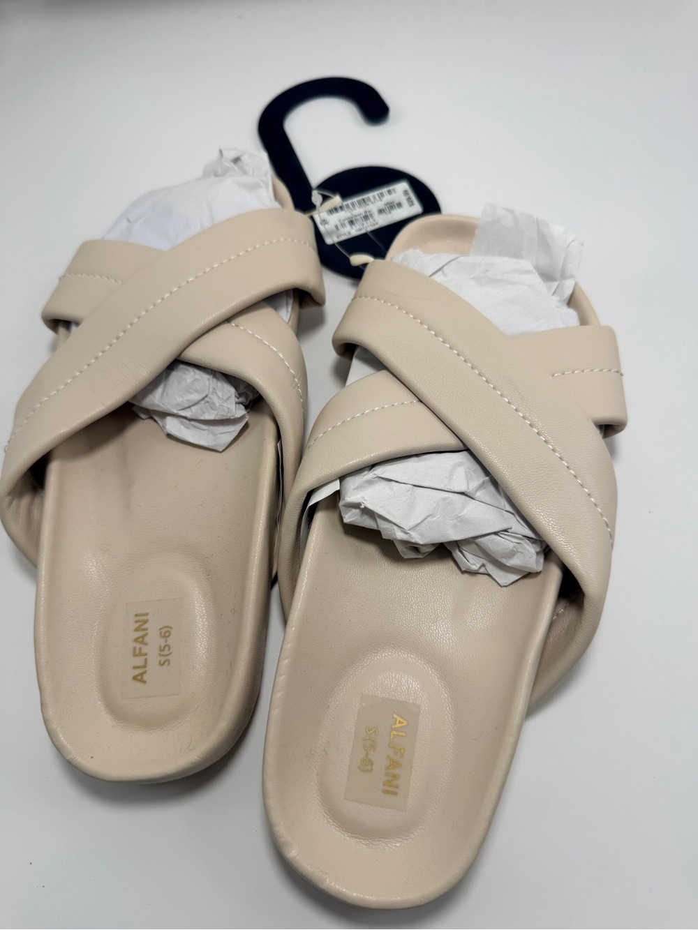 Alfani Women's Beige Crisscross Slide Sandals